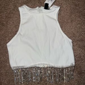 Rhinestone Fringe Crop Tank